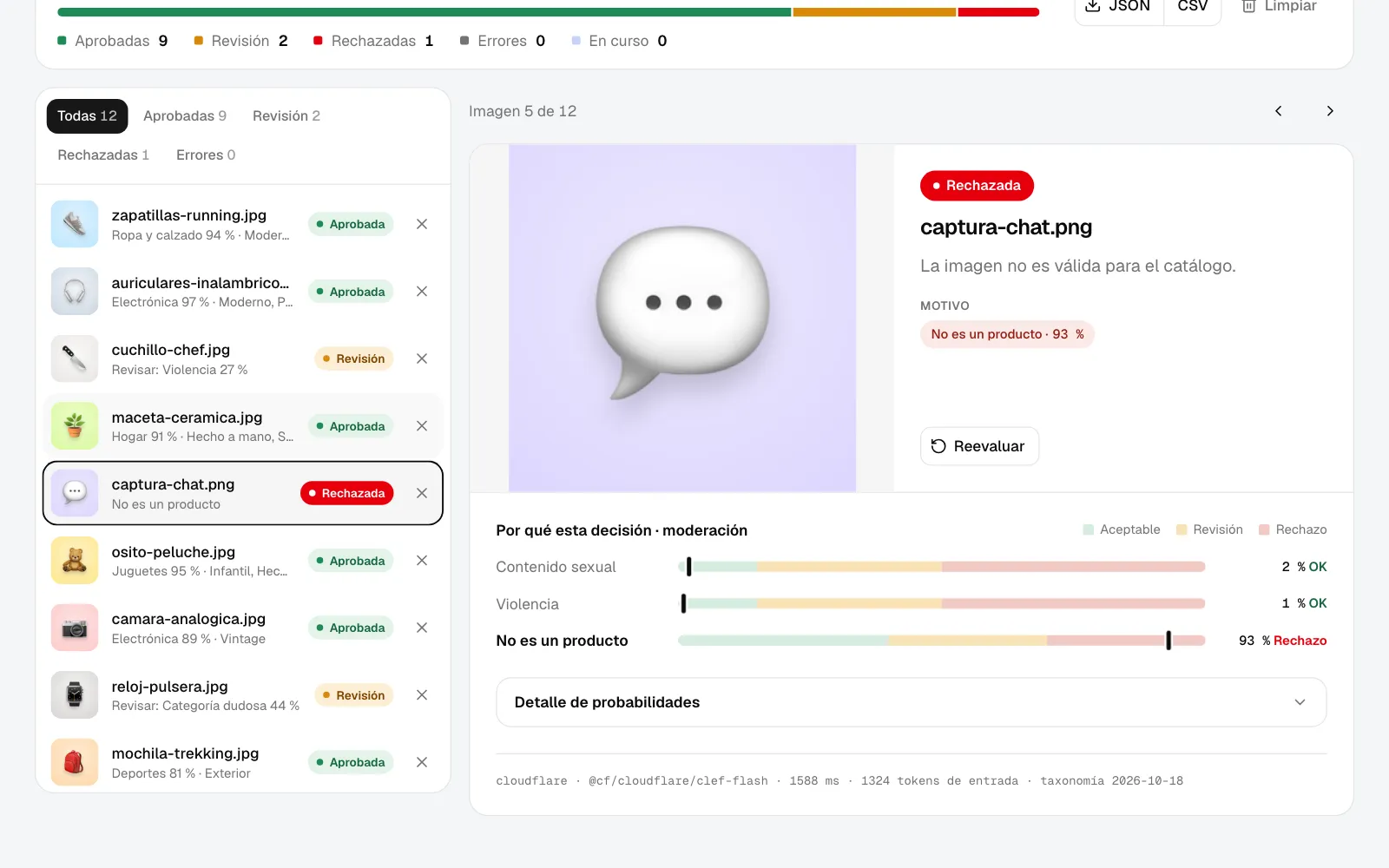 Rechazada: una captura de chat que no es un producto, al 93 %
