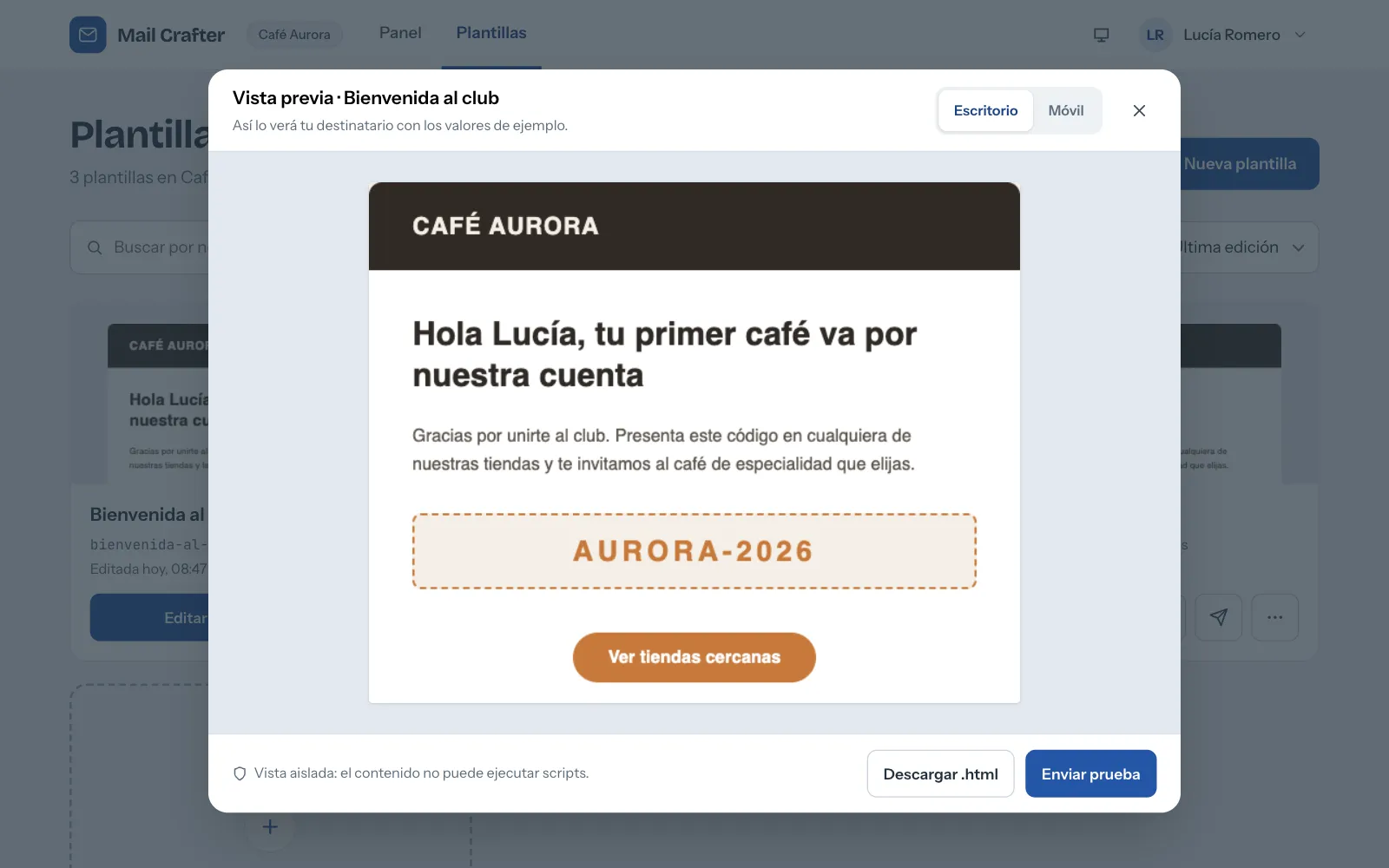 Vista previa aislada: el email con los valores de ejemplo, listo para descargar o enviar una prueba